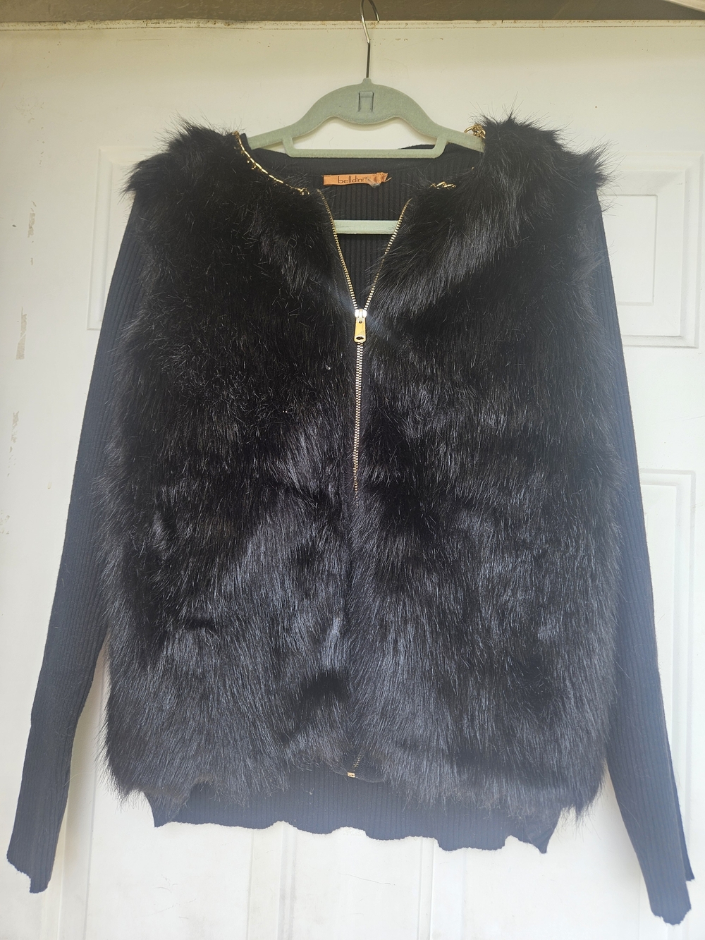 Belldini Black Faux Fur Zip-Front Teddy Jacket